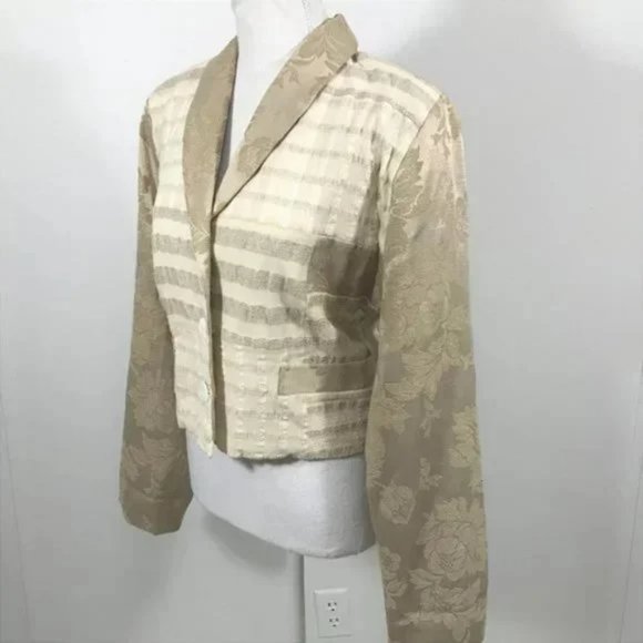 Vintage Brocade Blazer Jacket Cream Women M - Picture 4 of 12
